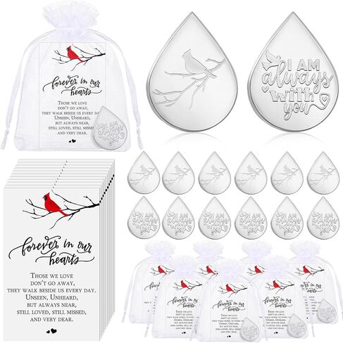 Ctosree 50 Set Funeral Gifts Celebration of Life Decorations Idea Mini Tear Shaped Memorial Ornament Pocket Token Cardinal Funeral Prayer Cards and Organza Bags Favors for Guests in Kuwait