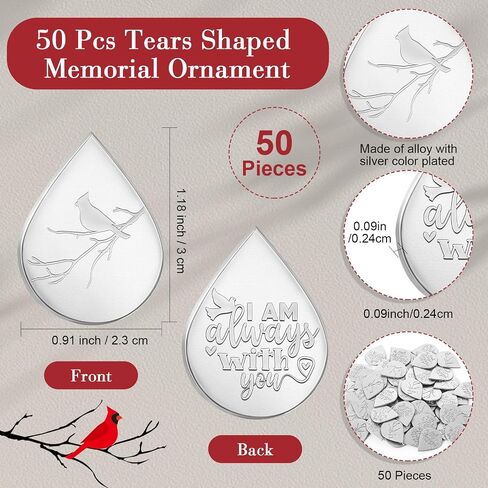 Ctosree 50 Set Funeral Gifts Celebration of Life Decorations Idea Mini Tear Shaped Memorial Ornament Pocket Token Cardinal Funeral Prayer Cards and Organza Bags Favors for Guests in Kuwait