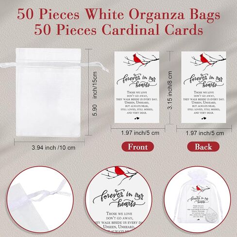 Ctosree 50 Set Funeral Gifts Celebration of Life Decorations Idea Mini Tear Shaped Memorial Ornament Pocket Token Cardinal Funeral Prayer Cards and Organza Bags Favors for Guests in Kuwait