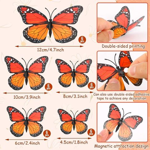 30 Pieces Monarch Butterfly Decoration 3D Artificial Fake Butterflies Magnetic Accessories for Fall Halloween Day of The Dead Party Favors Decorations Costumes Craft Home Wall Decor（5 Size） in Saudi Arabia