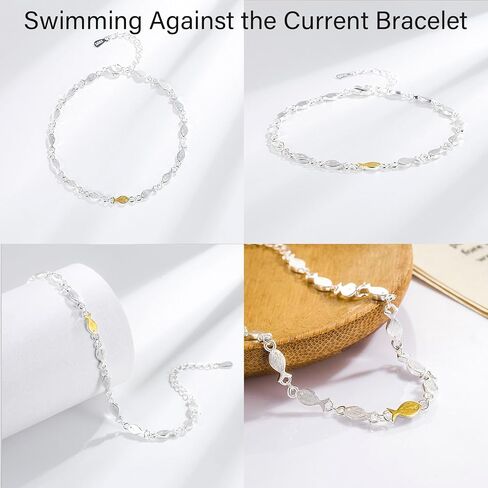 Angyape Swimming Against the Current Bracelet, Encouragement Inspirational Christian Bracelet Spiritual Faith Jewelry for Women Daughter(Silver) in Saudi Arabia