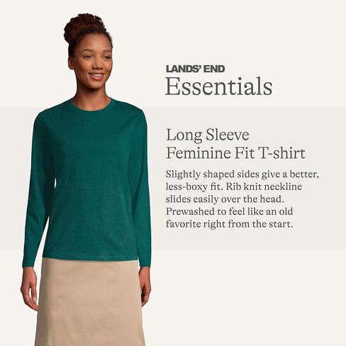 Lands' End Essentials Women's Long-Sleeve Soft Cotton T-Shirt - Tailored Feminine Fit in Saudi Arabia
