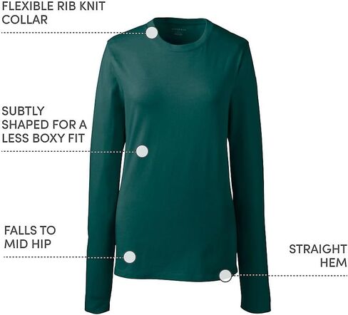 Lands' End Essentials Women's Long-Sleeve Soft Cotton T-Shirt - Tailored Feminine Fit in Saudi Arabia