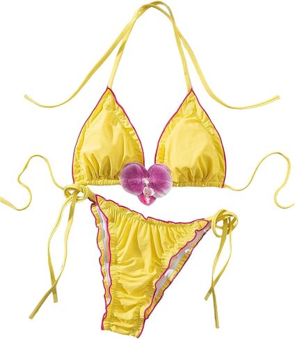 WDIRARA Women's 2 Piece Bikini Set 3D Floral Halter Swimsuits Tie Side String Bathing Suit in Saudi Arabia