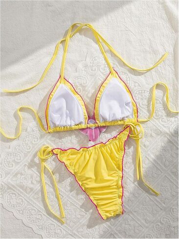 WDIRARA Women's 2 Piece Bikini Set 3D Floral Halter Swimsuits Tie Side String Bathing Suit in Saudi Arabia