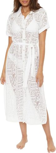 BECCA Women's Standard Gauzy Dress, Collared Button-up, Beach Cover Ups in Saudi Arabia