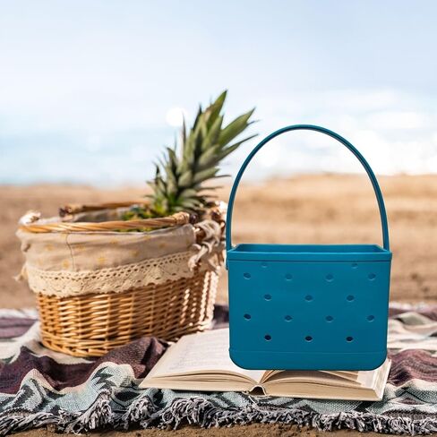 Small Rubber Beach Tote Bag, Open Top Portable Outdoor Travel Bag for Beach Picnic Pool Outings in Kuwait