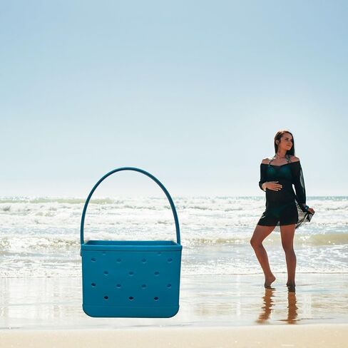 Small Rubber Beach Tote Bag, Open Top Portable Outdoor Travel Bag for Beach Picnic Pool Outings in Kuwait