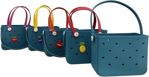 Small Rubber Beach Tote Bag, Open Top Portable Outdoor Travel Bag for Beach Picnic Pool Outings in Kuwait