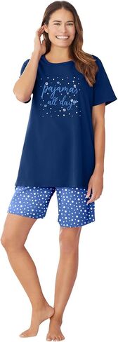 Dreams & Co. Plus Size Knit Pj Short Set in Kuwait