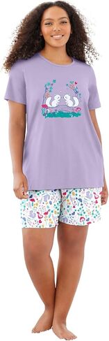 Dreams & Co. Plus Size Knit Pj Short Set in Kuwait