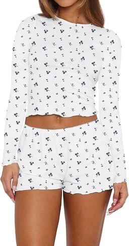 Lacozy Cute Pajamas for Women Sets 2 Piece Long Sleeve Sexy Pjs Sets Y2k Sleepwear Nightwear Ladies Lounge Set in Kuwait