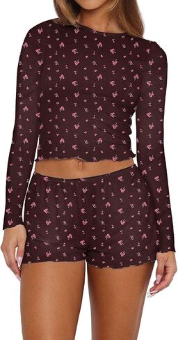 Lacozy Cute Pajamas for Women Sets 2 Piece Long Sleeve Sexy Pjs Sets Y2k Sleepwear Nightwear Ladies Lounge Set in Kuwait