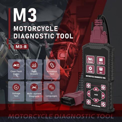 Motorcycle System Diagnostic Test Measurement Tools M3-A Motorcycle Fault Code Readers Scan Tools Moto Diagnostic Test Measurement Tools Compatible for Yamaha 2/3/4P,Kawasaki 4-6P,Honda 4P,OBDII-16P in Kuwait