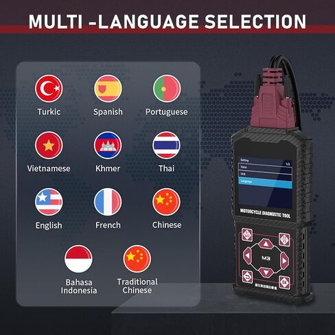Motorcycle System Diagnostic Test Measurement Tools M3-A Motorcycle Fault Code Readers Scan Tools Moto Diagnostic Test Measurement Tools Compatible for Yamaha 2/3/4P,Kawasaki 4-6P,Honda 4P,OBDII-16P in Kuwait