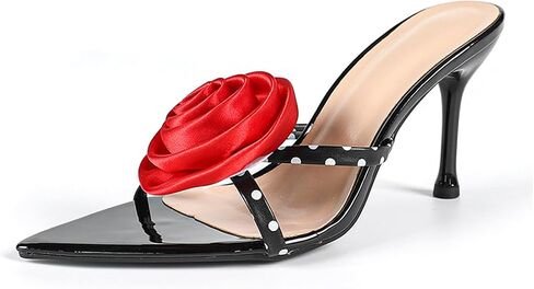 Women's Satin 3D Flower Stiletto Sandals Sexy Pointed Open Toe Slip-On Non-Slip Prom Formal High Heel Sandals for Party, Date, Wedding in Saudi Arabia