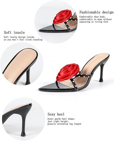 Women's Satin 3D Flower Stiletto Sandals Sexy Pointed Open Toe Slip-On Non-Slip Prom Formal High Heel Sandals for Party, Date, Wedding in Saudi Arabia