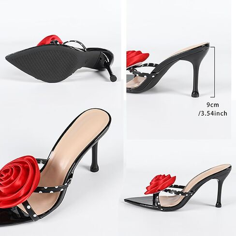 Women's Satin 3D Flower Stiletto Sandals Sexy Pointed Open Toe Slip-On Non-Slip Prom Formal High Heel Sandals for Party, Date, Wedding in Saudi Arabia