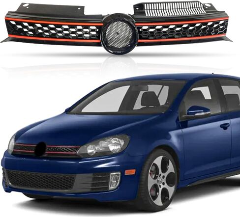 Grille Grille Black with Red Trim Grill لعام 2010 2011 2012 2013 2014 Volkswagen GTI Jetta Golf in Saudi Arabia