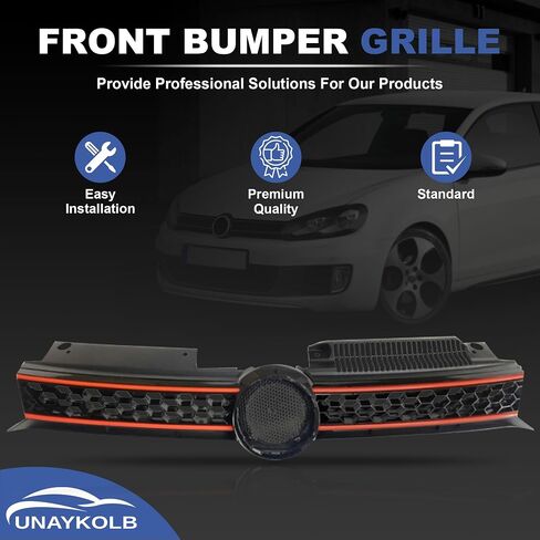 Grille Grille Black with Red Trim Grill لعام 2010 2011 2012 2013 2014 Volkswagen GTI Jetta Golf in Saudi Arabia