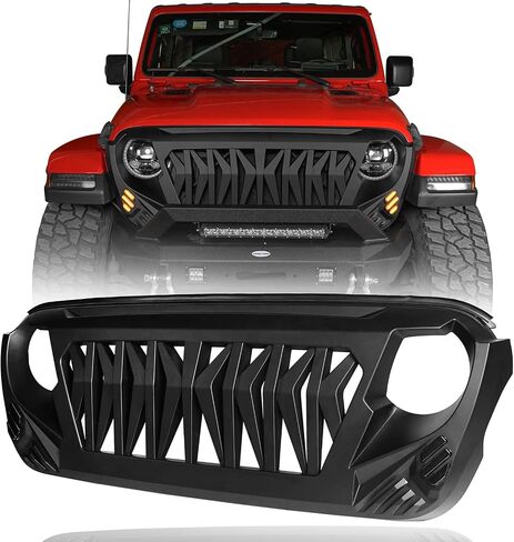 U-Box لـ Jeep Front Grill Matte Black Shark Grille استبدال W/Amber Turn Lights متوافقة مع Jeep Wrangler JL & Gladiator JT 2018 2019 2020 2021 2022 2023 2024 2025 in Saudi Arabia