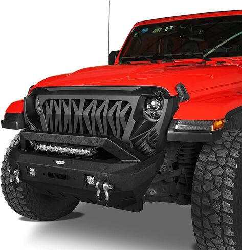 U-Box لـ Jeep Front Grill Matte Black Shark Grille استبدال W/Amber Turn Lights متوافقة مع Jeep Wrangler JL & Gladiator JT 2018 2019 2020 2021 2022 2023 2024 2025 in Saudi Arabia