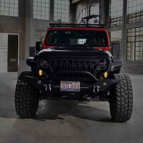 U-Box لـ Jeep Front Grill Matte Black Shark Grille استبدال W/Amber Turn Lights متوافقة مع Jeep Wrangler JL & Gladiator JT 2018 2019 2020 2021 2022 2023 2024 2025 in Saudi Arabia