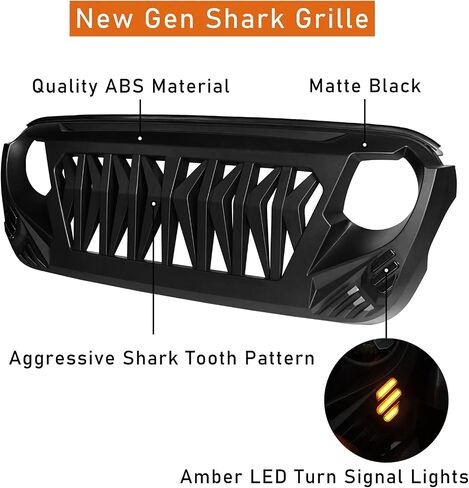 U-Box لـ Jeep Front Grill Matte Black Shark Grille استبدال W/Amber Turn Lights متوافقة مع Jeep Wrangler JL & Gladiator JT 2018 2019 2020 2021 2022 2023 2024 2025 in Saudi Arabia