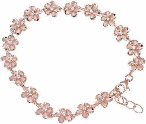 Arthur's Jewelry 925 Sterling Silver Pink Rose Gold مطلية هاواي 8 ملم CZ Plumeria زهرة سوار 7 " in Saudi Arabia
