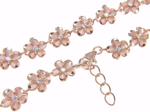 Arthur's Jewelry 925 Sterling Silver Pink Rose Gold مطلية هاواي 8 ملم CZ Plumeria زهرة سوار 7 " in Saudi Arabia