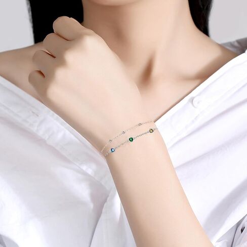 POPLYKE 925 Sterling Silver Crystal Chakra Bracelet Layered Chain Bracelet for Women Crystal Chakra Jewelry in Saudi Arabia