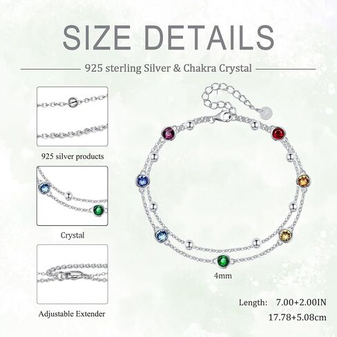 POPLYKE 925 Sterling Silver Crystal Chakra Bracelet Layered Chain Bracelet for Women Crystal Chakra Jewelry in Saudi Arabia