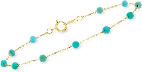 Pure Collection by Ross-Simons 3-3.5mm Turquoise Bead Station Bracelet in 14kt Yellow Gold in Saudi Arabia