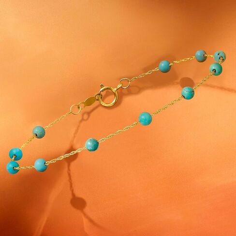 Pure Collection by Ross-Simons 3-3.5mm Turquoise Bead Station Bracelet in 14kt Yellow Gold in Saudi Arabia