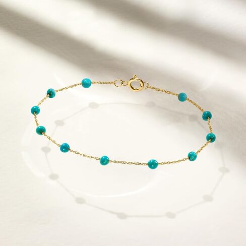Pure Collection by Ross-Simons 3-3.5mm Turquoise Bead Station Bracelet in 14kt Yellow Gold in Saudi Arabia