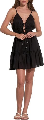 ELAN Women's Spaghetti Strap Tie Front Keyhole Cover-Up Mini Dress in Saudi Arabia