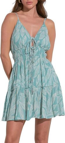 ELAN Women's Spaghetti Strap Tie Front Keyhole Cover-Up Mini Dress in Saudi Arabia
