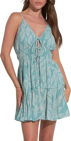 ELAN Women's Spaghetti Strap Tie Front Keyhole Cover-Up Mini Dress in Saudi Arabia