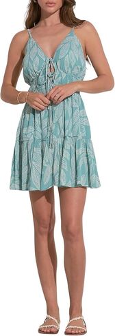 ELAN Women's Spaghetti Strap Tie Front Keyhole Cover-Up Mini Dress in Saudi Arabia