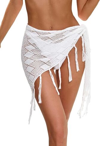 Womens Crochet Swimsuit Coverup Wrap Sarong Summer 2025 Waist Tie Tassel Beach Bathing Suit Cover Up Mini Skirt in Saudi Arabia