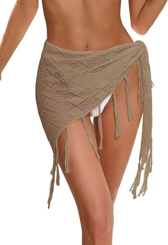 Womens Crochet Swimsuit Coverup Wrap Sarong Summer 2025 Waist Tie Tassel Beach Bathing Suit Cover Up Mini Skirt in Saudi Arabia