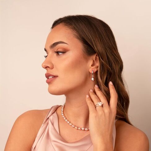 Women Pearl Earrings, Fresh Water Cultured Pearls Drop Shape 10,5-11 mm White, Lavender, Peach and treated Grey and Black colours by Secret & You | Sterling Silver 925 in Kuwait