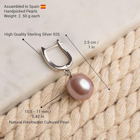 Women Pearl Earrings, Fresh Water Cultured Pearls Drop Shape 10,5-11 mm White, Lavender, Peach and treated Grey and Black colours by Secret & You | Sterling Silver 925 in Kuwait