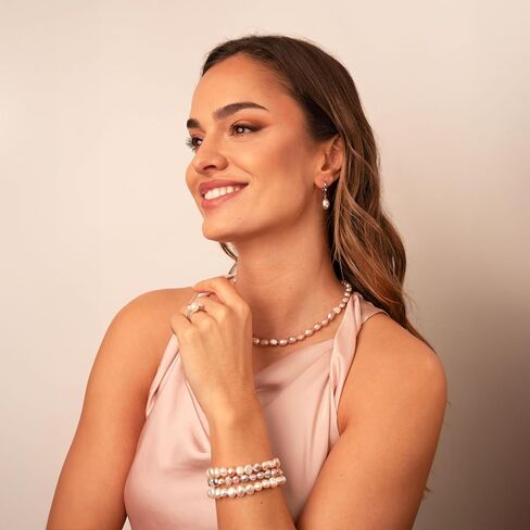 Women Pearl Earrings, Fresh Water Cultured Pearls Drop Shape 10,5-11 mm White, Lavender, Peach and treated Grey and Black colours by Secret & You | Sterling Silver 925 in Kuwait
