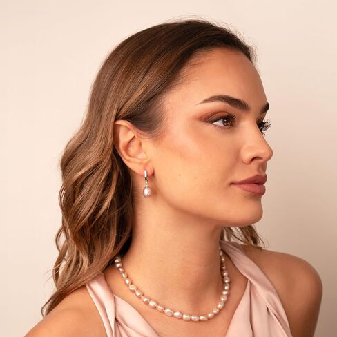 Women Pearl Earrings, Fresh Water Cultured Pearls Drop Shape 10,5-11 mm White, Lavender, Peach and treated Grey and Black colours by Secret & You | Sterling Silver 925 in Kuwait