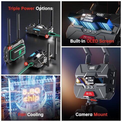 TIMBOOTECH Wireless Video Receiver, Supports Up to 4 Receivers, 1080P HD@60Hz, 2.4 & 5.8GHz, 1000FT Los Range, 66ms Latency, OLED Screen, Smart Channel HDMI Wireless System in Kuwait