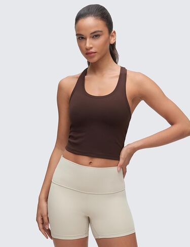 CRZ YOGA Butterluxe Crop Yoga Tank Tops للنساء - تجريب رياضي كاجوال ضيق مغرفة الرقبة Racerback بلا أكمام قمصان in Kuwait