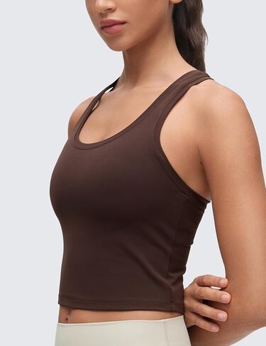 CRZ YOGA Butterluxe Crop Yoga Tank Tops للنساء - تجريب رياضي كاجوال ضيق مغرفة الرقبة Racerback بلا أكمام قمصان in Kuwait