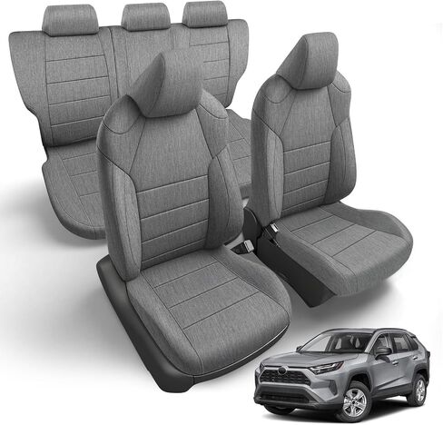 Front and Rear Seat Covers Compatible with 2019-2025 Toyota RAV4 LE/XLE/XLE Premium/Limited, Not for Hybrid and Adventure, TRD-Off, Cationic Linen Fabric Seat Protector in Saudi Arabia