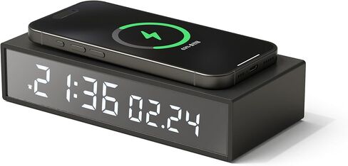 mooas 15W Slim Edge Mirror Wireless Charging Clock (Black), Max.15W Fast Wireless Charging, 12/24H time Mode, Alarm & Snooze, Adjustable Brightness Night Mode, Small Digital Alarm Clock Mirror Clock in Kuwait